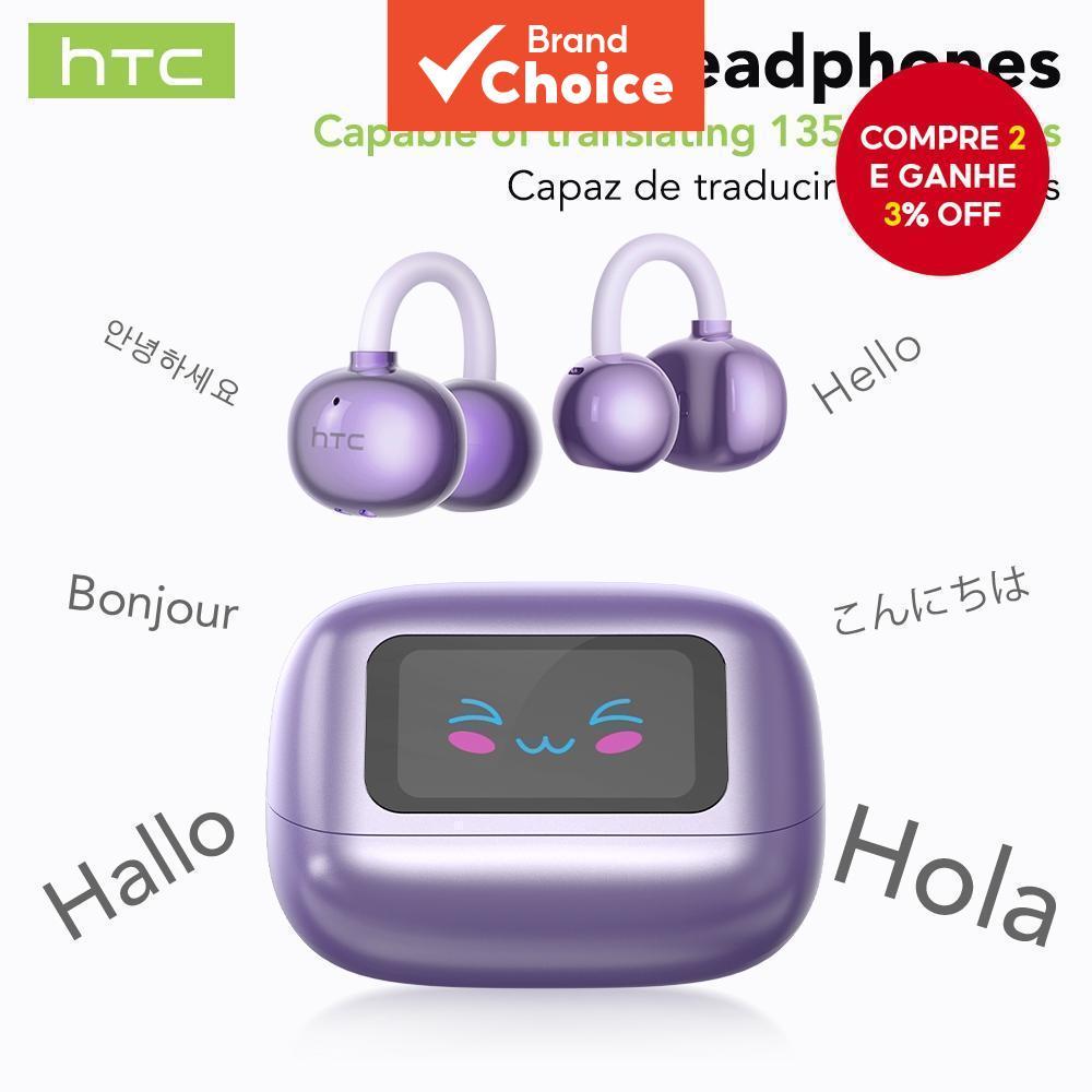 HTC NE54 Fone de Ouvido com Tradução Inteligente, Fones de Ouvido Bluetooth 6.0, Tela Sensível ao Toque Colorida, Clipe