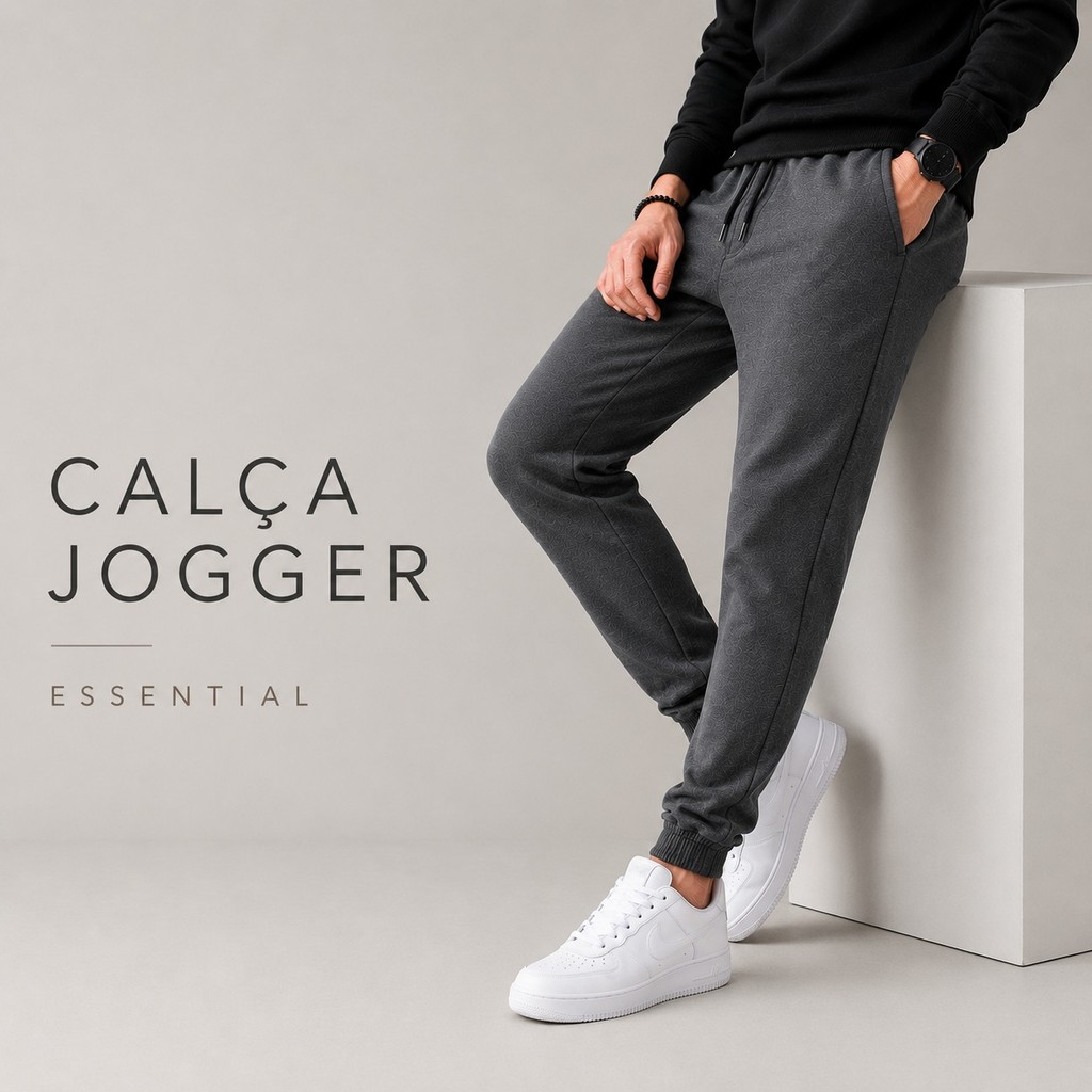 Calça Masculina Modelo Jogger Em Moletom Premium Com Bolsos Laterais E Visual Casual Moderno