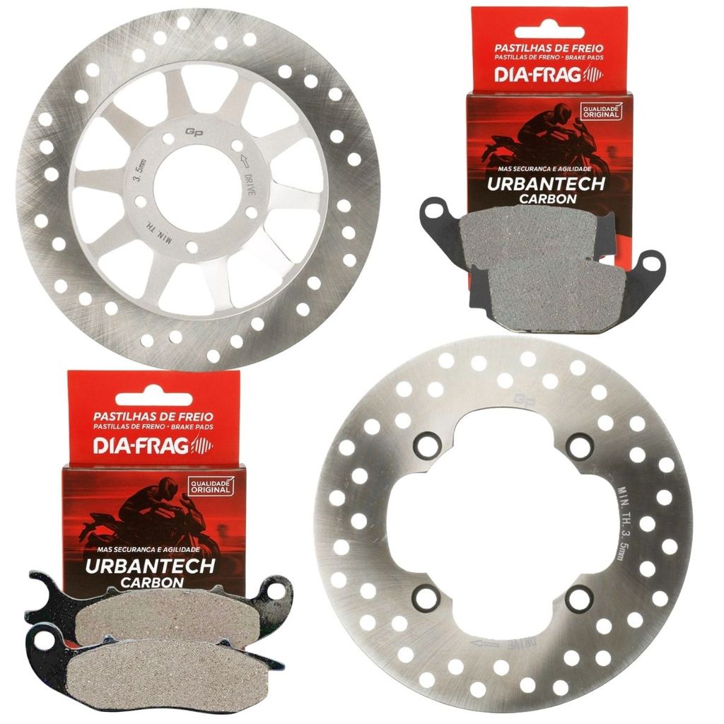 Kit Discos de Freio Nxr 160 Bros Abs 2025-2026 / Xre 190 2025-2026 + Pastilhas Diafrag (Orgânica)