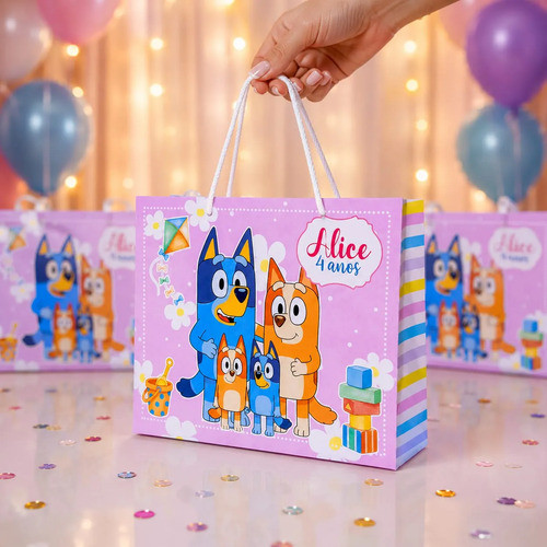 Sacolinhas Personalizadas tema BLUEY E BINGO ROSA | Personalizado | Sacola para festas e lembrancinhas | Pegue e monte