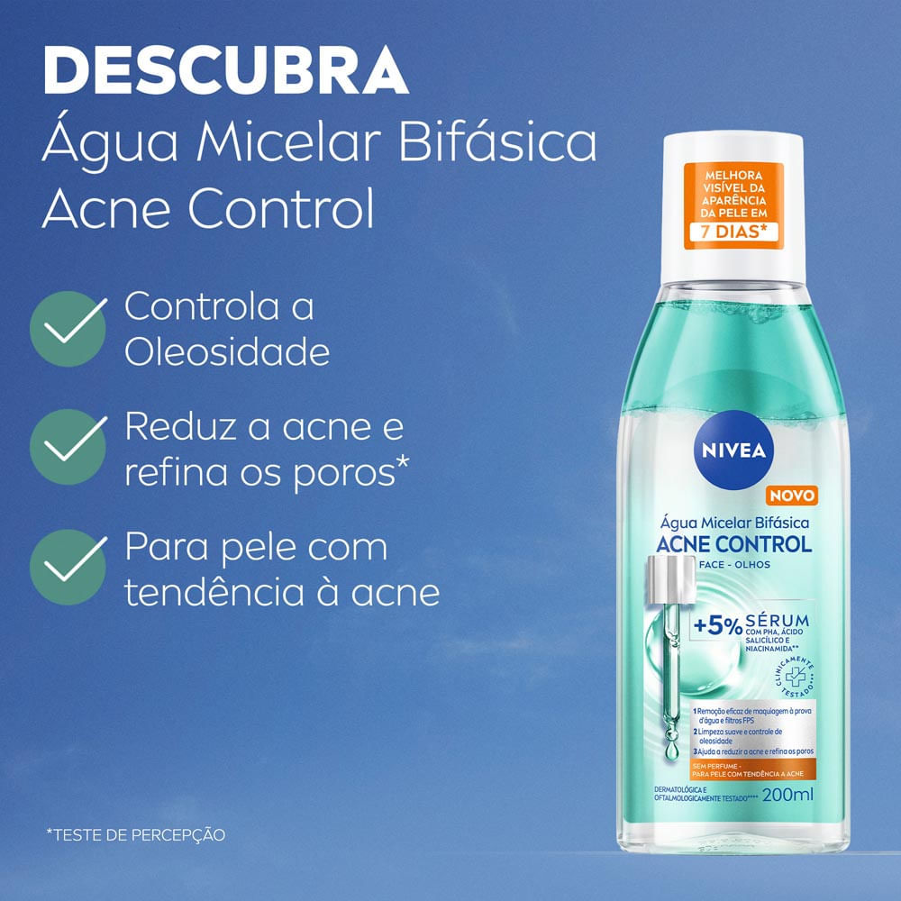 Água Micelar Bifásica Nivea Acne Control Face e Olhos Pele com Tendência a Acne Sem Perfume 200ml · foto 2