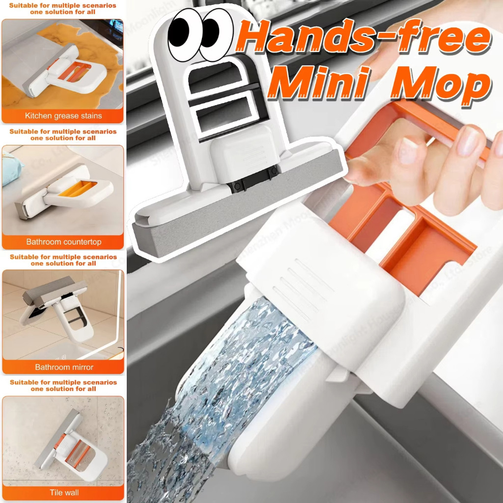 Mini esfregão portátil dobrável, limpeza potente, adequado para limpeza doméstica, com esponja, espremedor automático de