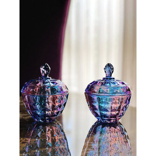 Tigela de vidro de cristal colorido com tampa, jarra de doces de vidro colorido, cinzeiro roxo, caixa de armazenamento, 