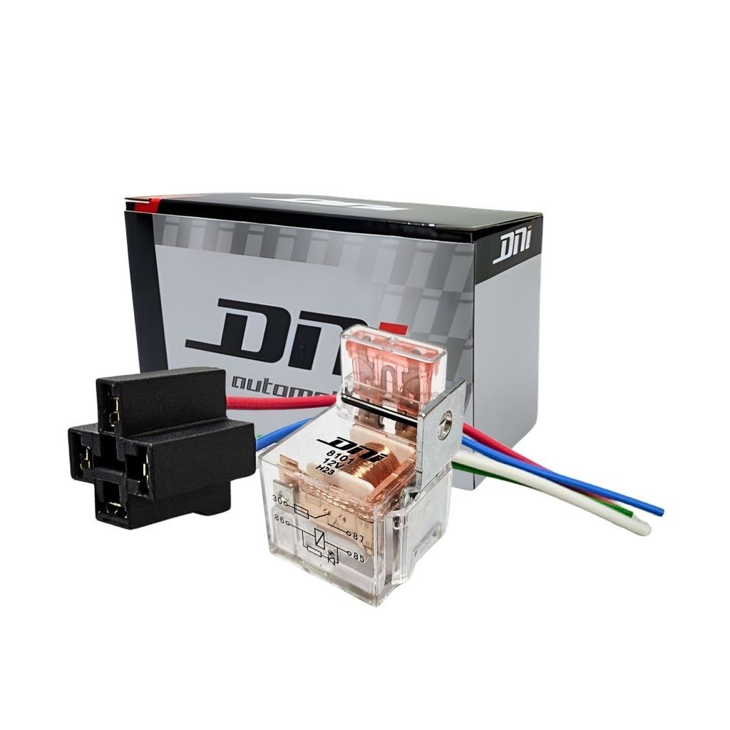 Relé Auxiliar 4 Terminais Acrílico Com LED Fusível 40A 12V + Chicote Universal DNI