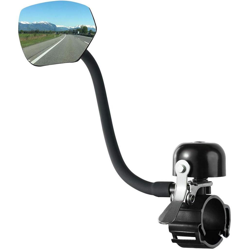Campainha de Bicicleta com Espelhos – 360 °   Espelho Retrovisor de Bicicleta Ajustável e Seguro, Lente de Vidro Resiste