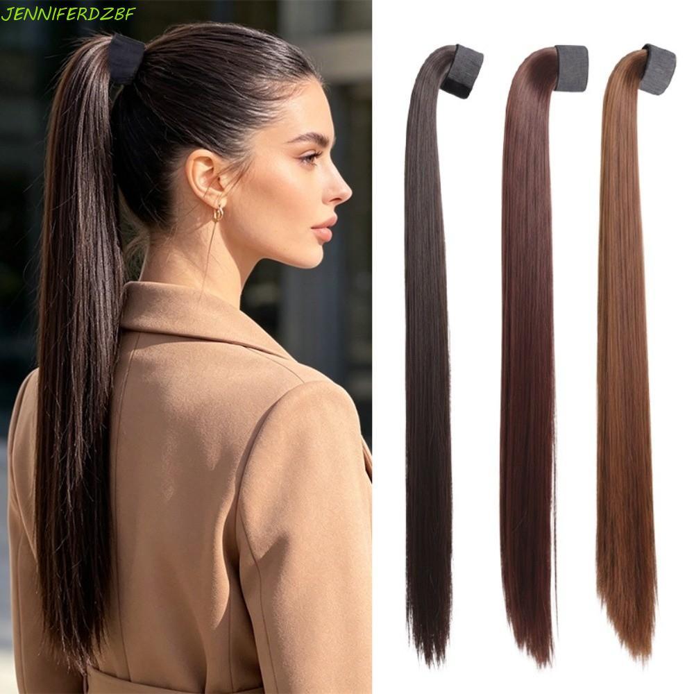 JENNIFERDZBF Peruca De Rabo De Cavalo Longo E Reto , Pedaço De Cabelo Sintético De 24 Polegadas , Envoltório Fofo Em Tor