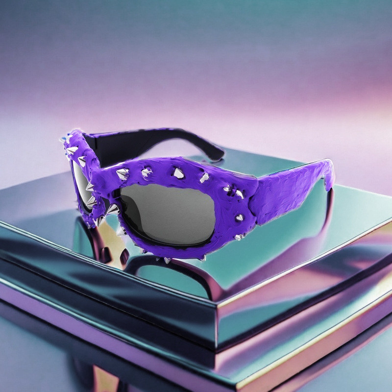 Óculos de Sol Personalizados 2024, Óculos de Sol da Moda Europeia e Americana, Óculos de Sol Estilo Punk com Rebites Pre