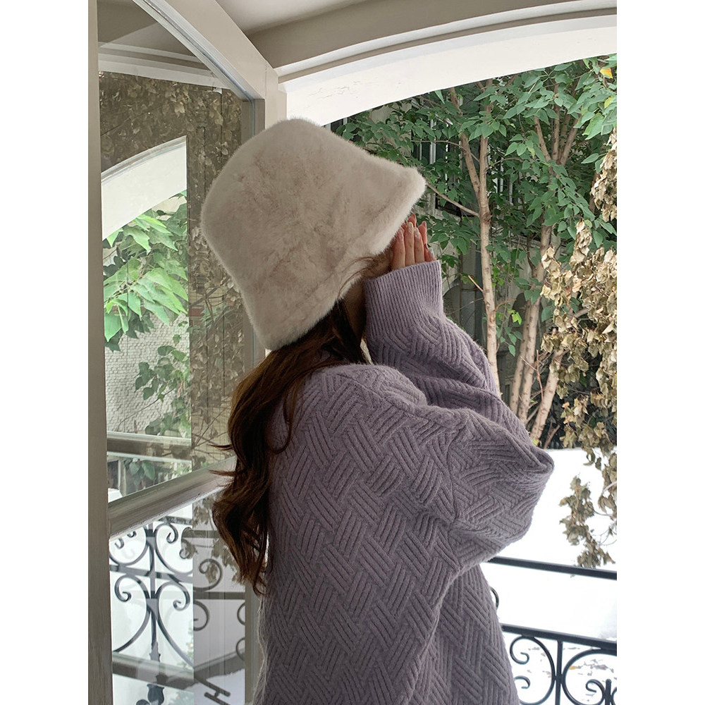 Chapéu de pelúcia estilo japonês ocidental feminino inverno 2026 novo estilo quente balde chapéu grande circunferência d