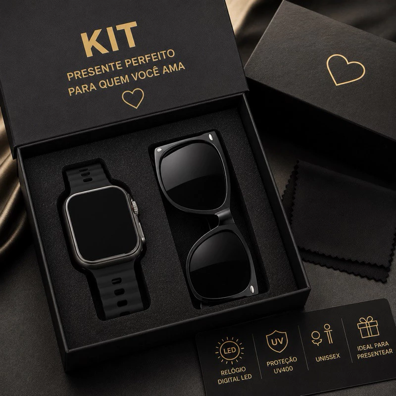 Kit Presente Relógio Digital LED + Óculos de Sol UV400 Unissex Masculino Feminino — imagem 1