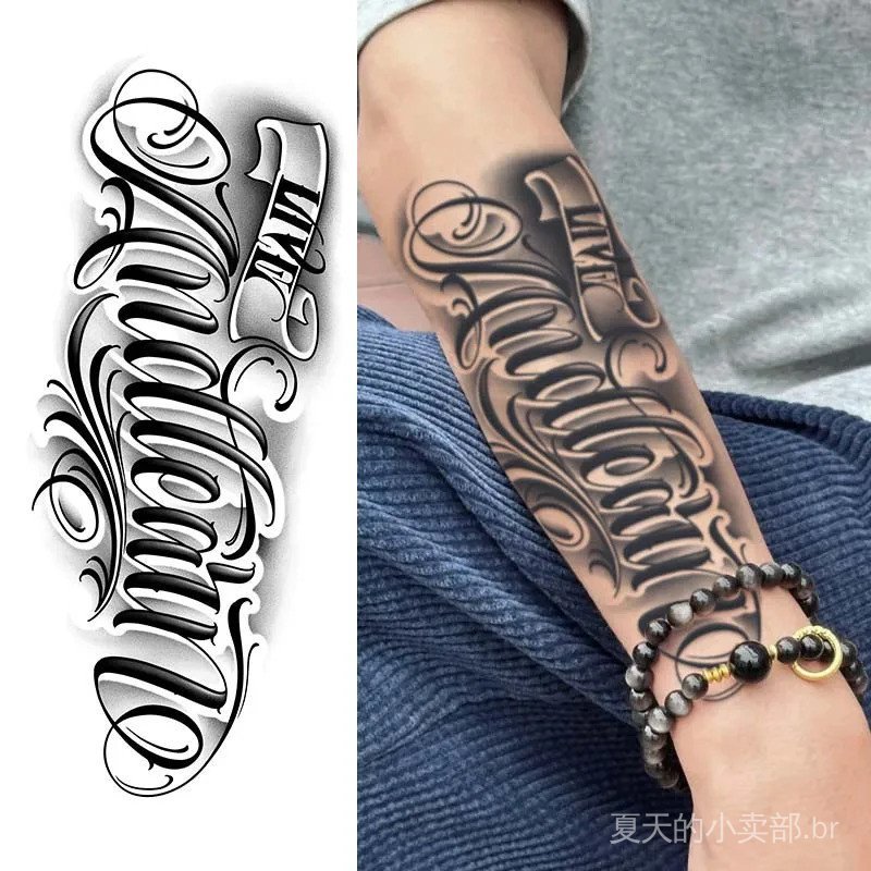 Tatuagem Temporária à Prova d'Água com Fonte Arredondada para o Braço, Longa Duração, 1-2 Semanas, Tatuagem Falsa Semi-P