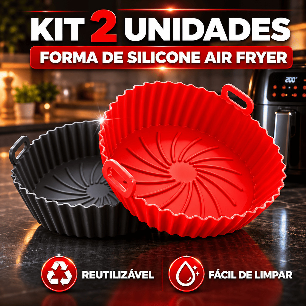 Kit 2 Forma Fritadeira de Silicone 18cm Redonda Colorida Para Air Fryer Microondas Assadeira Reutilizável Antiaderente