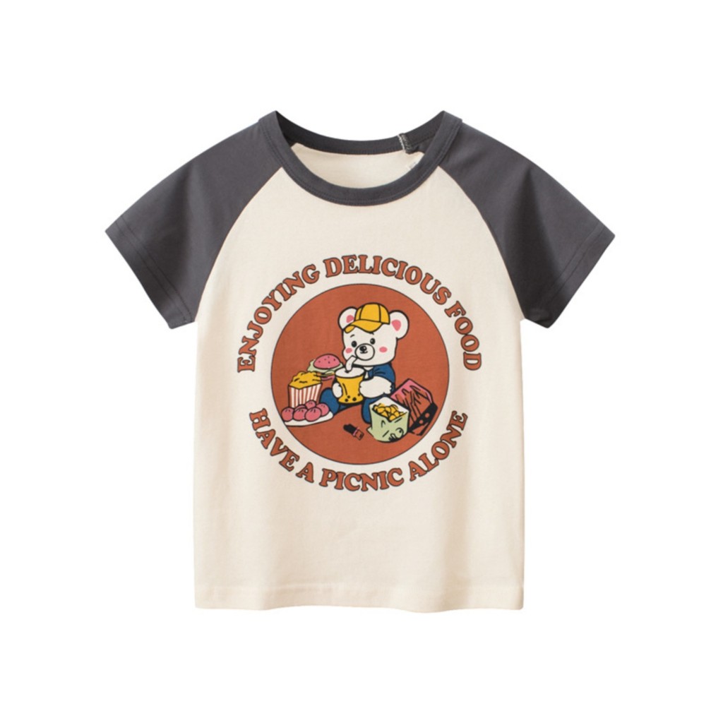 27home puro algodão meninas camiseta de manga curta verão novo estilo crianças dos desenhos animados urso impressão em t