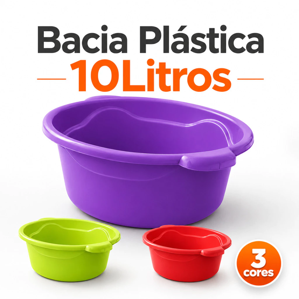Bacia 10L Plástico Resistente Multiuso Cozinha Lavanderia Limpeza Doméstica Prática Colorida Casa