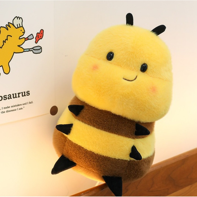 Brinquedo de pelúcia de abelha gordinha e sorridente, abelha macia e sortuda, um pequeno animal fofo, o melhor presente