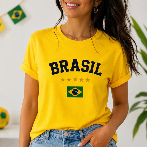 Camiseta Brasil Feminina Hexa 100% Algodão Leve Blusa Camisa Time