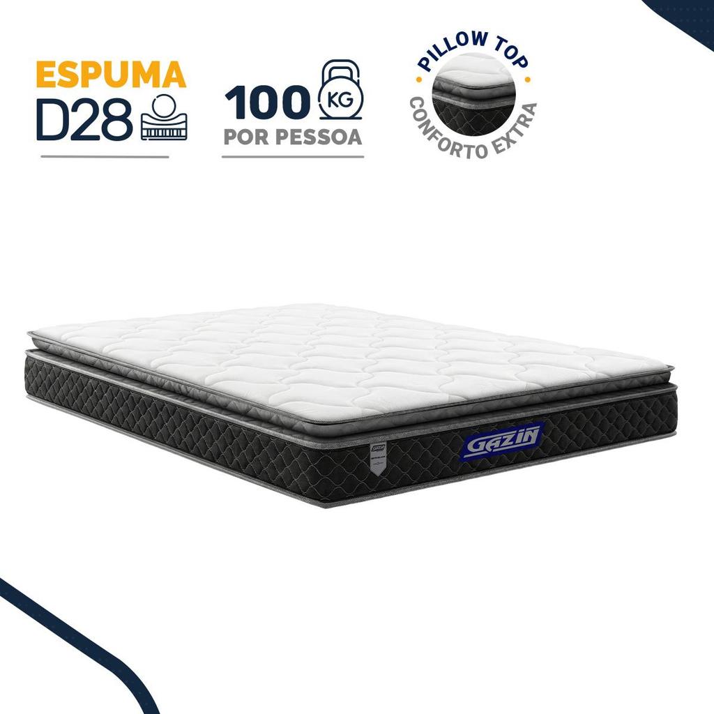 Colchão Gazin de Espuma D28 Pillow Top Ortoblack Casal 138cm