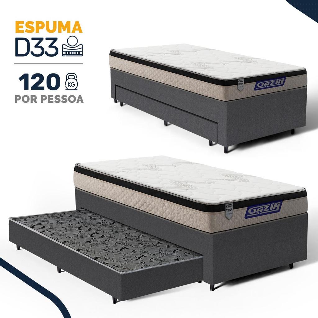 Cama Box com Colchão Gazin de Espuma D33 Pillow In Force MID + Auxiliar de Molas Solteiro 88cm