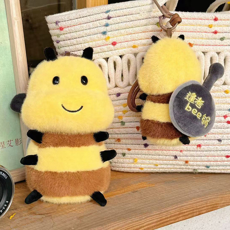 Conjunto de Brinquedo de Pelúcia e Chaveiro de Abelha Fofa - Boneca de Pelúcia Macia e Fofa, Adorável Abelha de Pelúcia