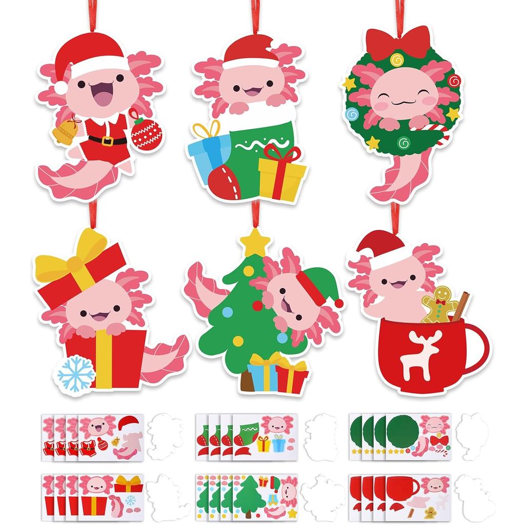 Ctosree 24 Conjuntos de Kit de Artesanato para Enfeites de Natal de Axolote, Faça Seu Próprio Enfeite, Kit de Criação DI