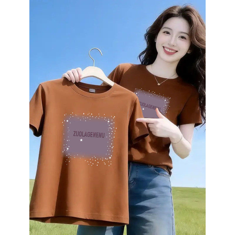 Puro algodão de manga curta feminino estilo de venda quente 2026 novo estilo High-End camiseta feminina doce Casual esti