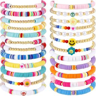 Sureio 24 Peças Pulseiras Coloridas com Símbolo da Paz, Pulseiras de Amizade, Pulseiras com Coração e Sorriso