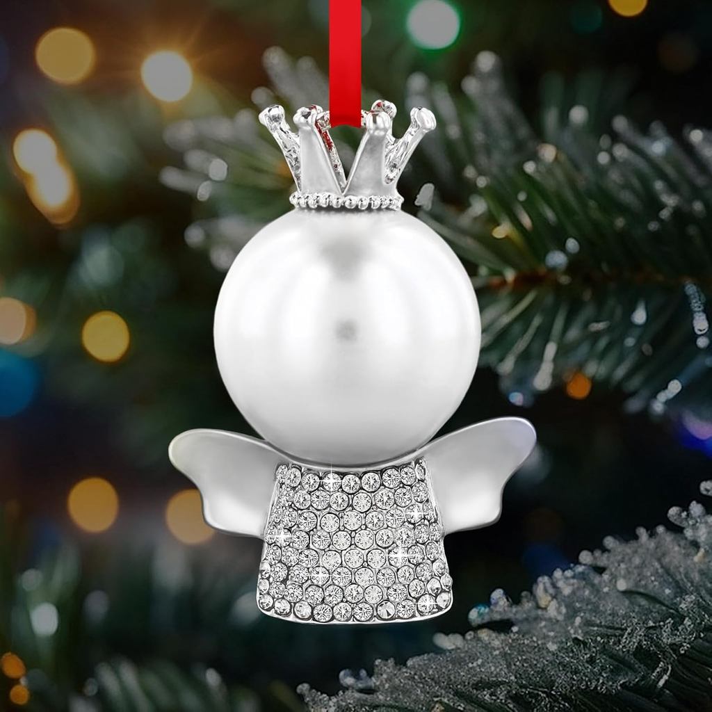 D24TIME Enfeites de Anjo para Árvore de Natal 2025 - Enfeite de Anjo de Cristal com Asas e Pérolas, Anjos no Céu, Lembra