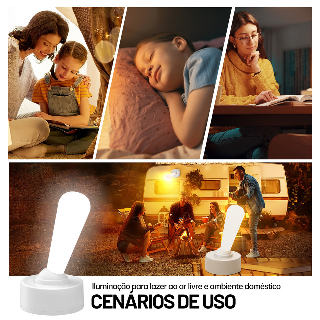 Abajur Luminária De Parede E Mesa Led Sem Fio Recarregável Touch Ajustável Cabeceira Leitura Quarto USB