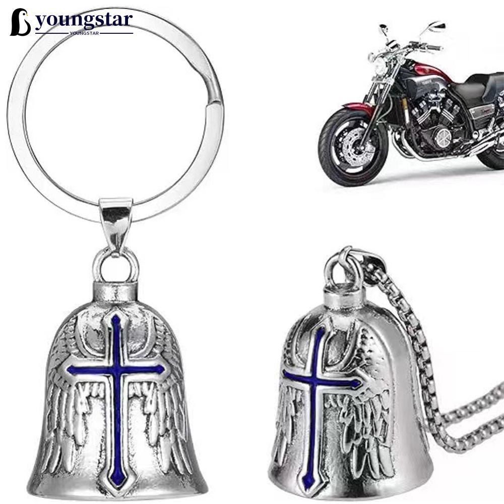 YOUNGSTAR Moda Cruz Guardião Asas De Anjo Sino Da Motocicleta Chaveiro Motociclista Cavaleiro Sorte Jóias Acessório Pres