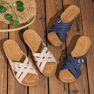 Sapatos de cunha verão comércio exterior tamanho grande salto cunha de sola grossa aumentado Casual cor sólida praia de 
