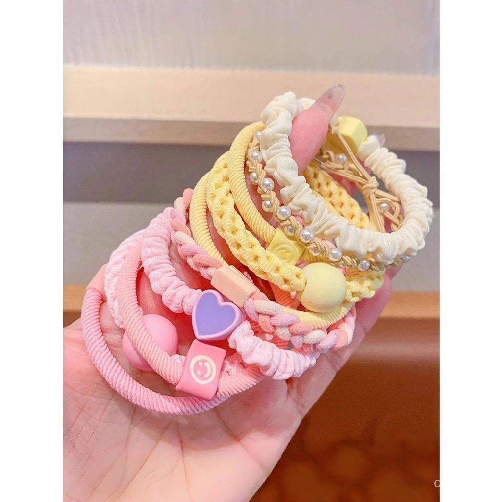 [5 peças/conjunto] Faixas de cabelo para meninas em cores de macaron, adequadas para amarrar o cabelo em coque ou rabo d