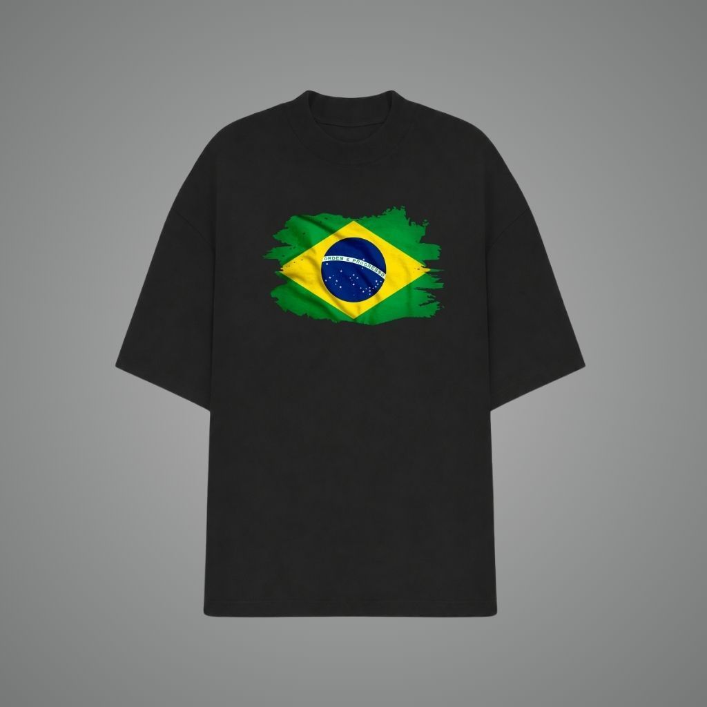 Camiseta Oversized Bandeira Brasil Aquarela Futebol Seleção Brasileira Streetwear Algodão Premium