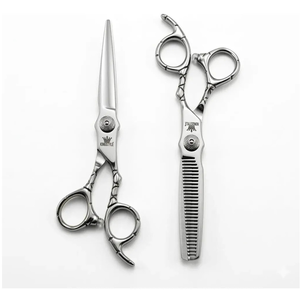 Kit Tesoura Barbeiro Profissional Fio Liso E Desfiadeira 6.0 Prateado
