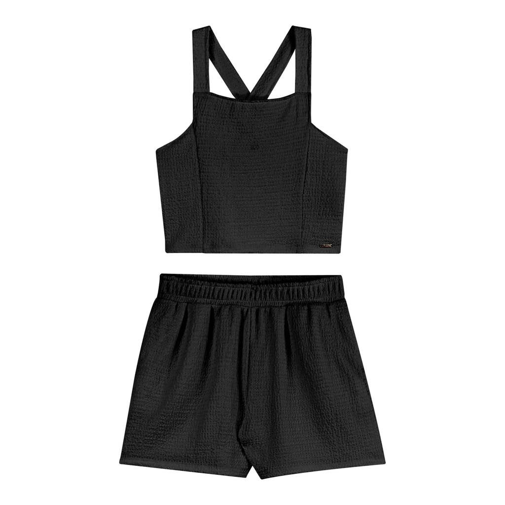 Conjunto Juvenil Menina Texturizado Beats Preto