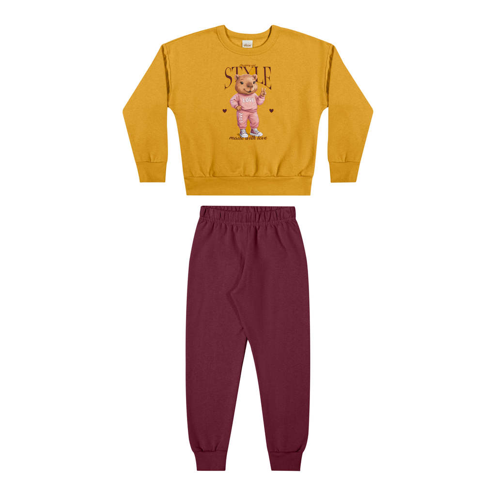 Conjunto Infantil Menina Estampado Moletom Elian Amarelo
