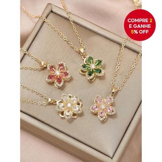 Feminino 1 Peça De Cobre Incrustado Zircônia Cúbica Bauhinia Flor Rotativa Luz Colar De M…