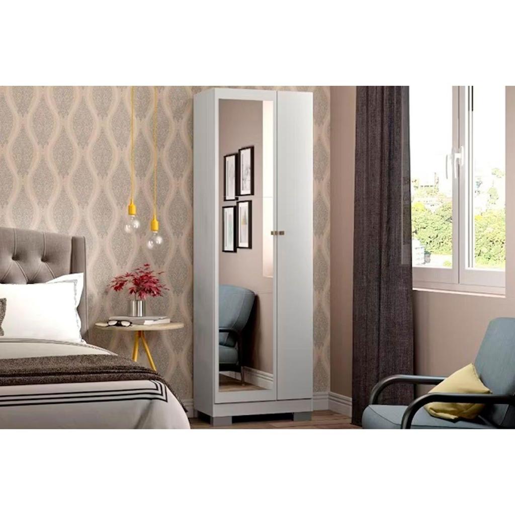 Armário Multiuso Casal 547 c/ 1 Porta c/ Espelho e Pés Branco - Carraro