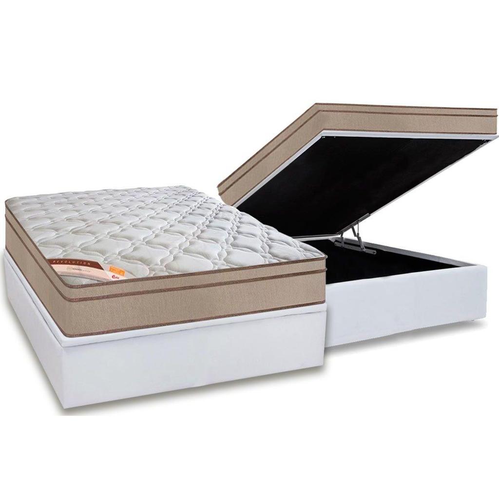 Cama Box Baú Casal: Colchão Molas Castor Bonnel Revolution + Base CRC Courano White(138x188)
