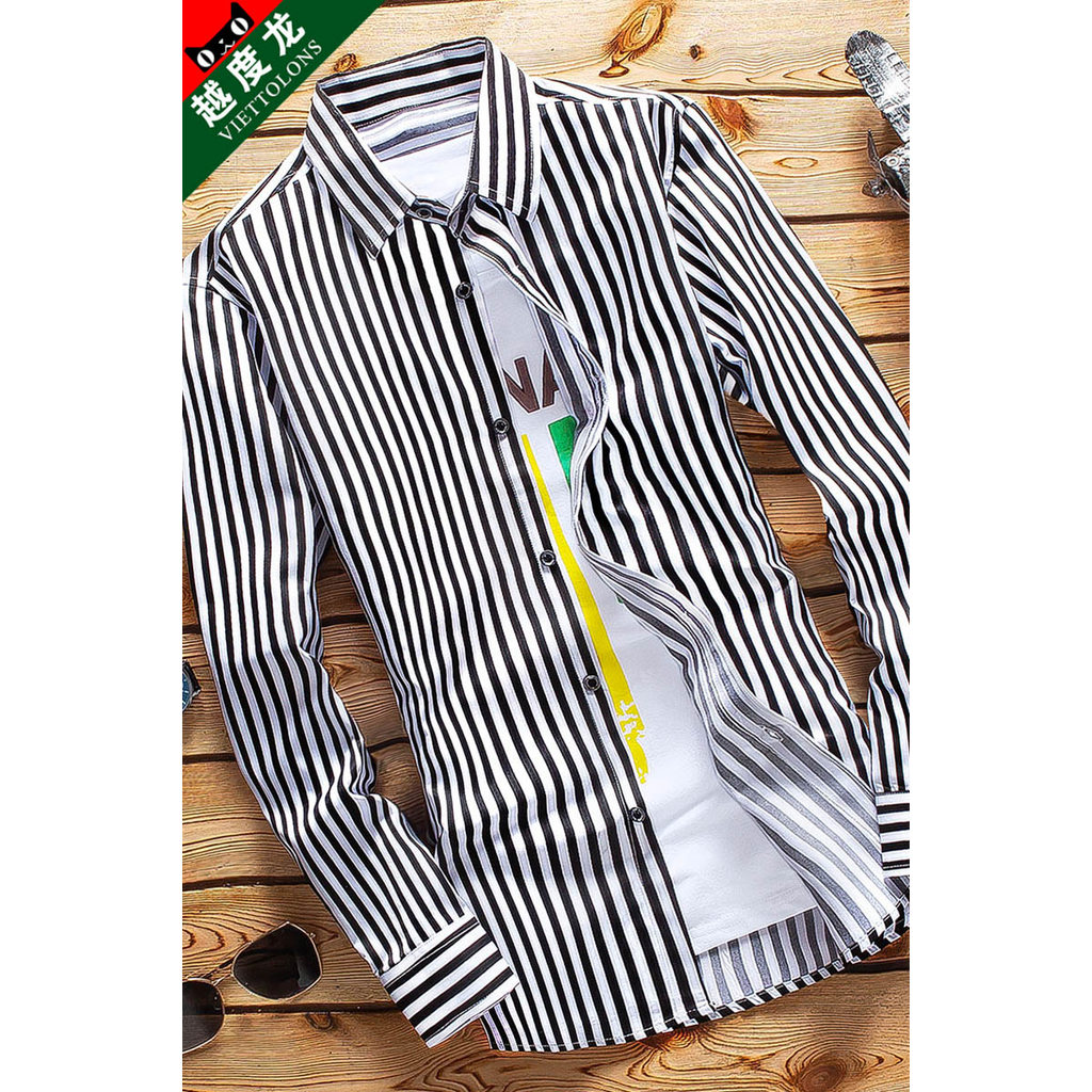 Primavera listrado camisa de manga comprida masculina versão coreana magro-ajuste camisa masculina verificado jaqueta es