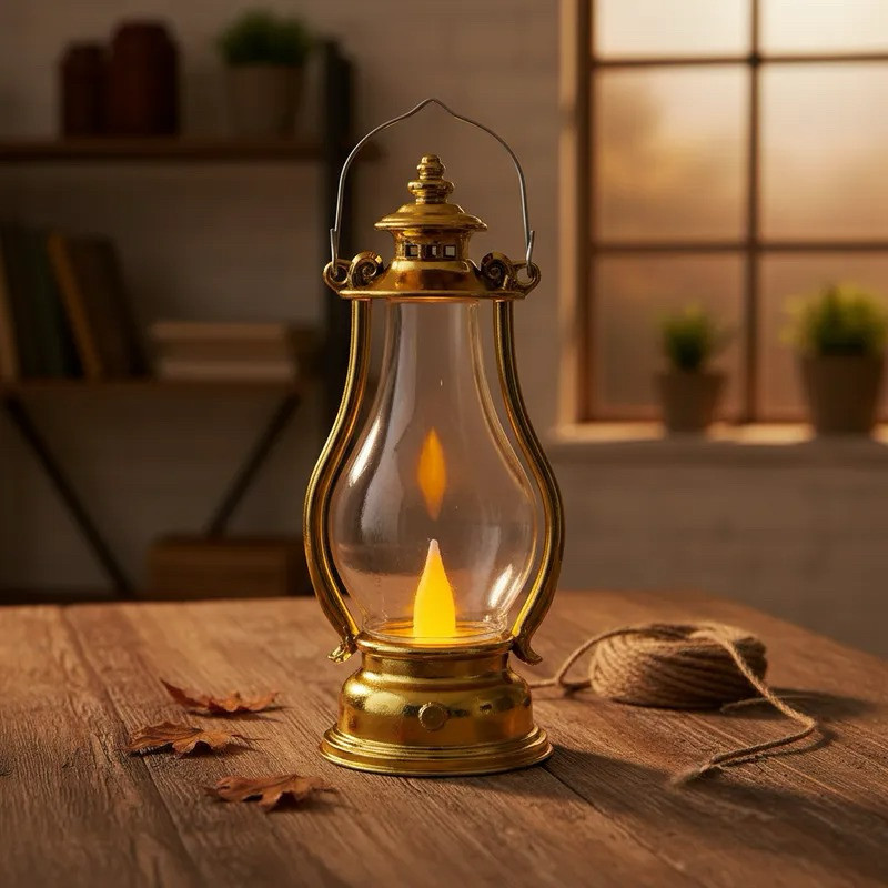 Lanterna Lampião Luminária 15 cm com Dourado Vela a Bateria Importado