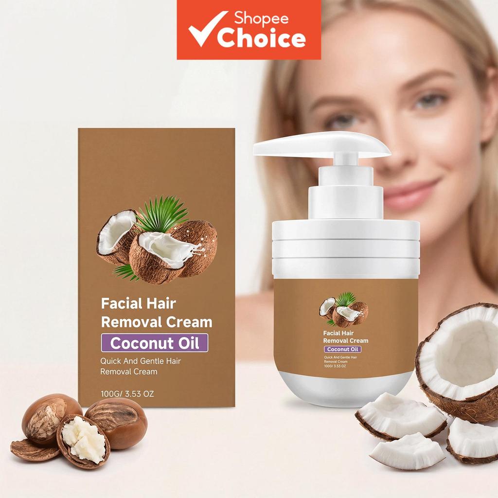 Creme Depilatório Suave para o Rosto Feminino, com Manteiga de Karité e Óleo de Coco – Cuidado para Pele Macia, 100 g