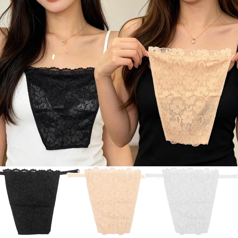 Capa Feminina De Gola De Renda De 1 A 3 Unidades-Inserções Embrulhadas Em Sutiã-Artefato Anti-Exposição No Peito-Top Tub