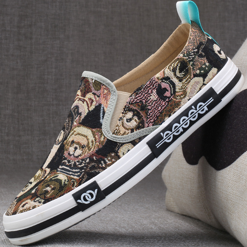 Flor sapatos de pano masculino High-End na moda sapatos de lona de um Pedal sapatos casuais masculinos respirável sapato