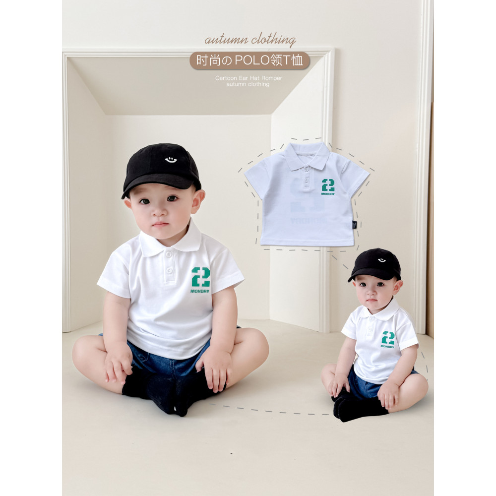 Menino bebê camiseta de manga curta camisa polo versão coreana moda bebê crianças roupas lapela topo respirável verão es