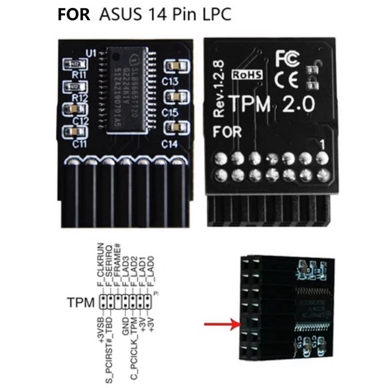 Módulo TPM2.0 Para De Segurança De Criptografia X99 K9S TPM2.0 De 14 Pinos LPC 14PIN