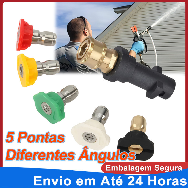 Kit 6 Adaptadores Engate Rápido Lavadora Alta Pressão Karcher + 5 Bicos Jato