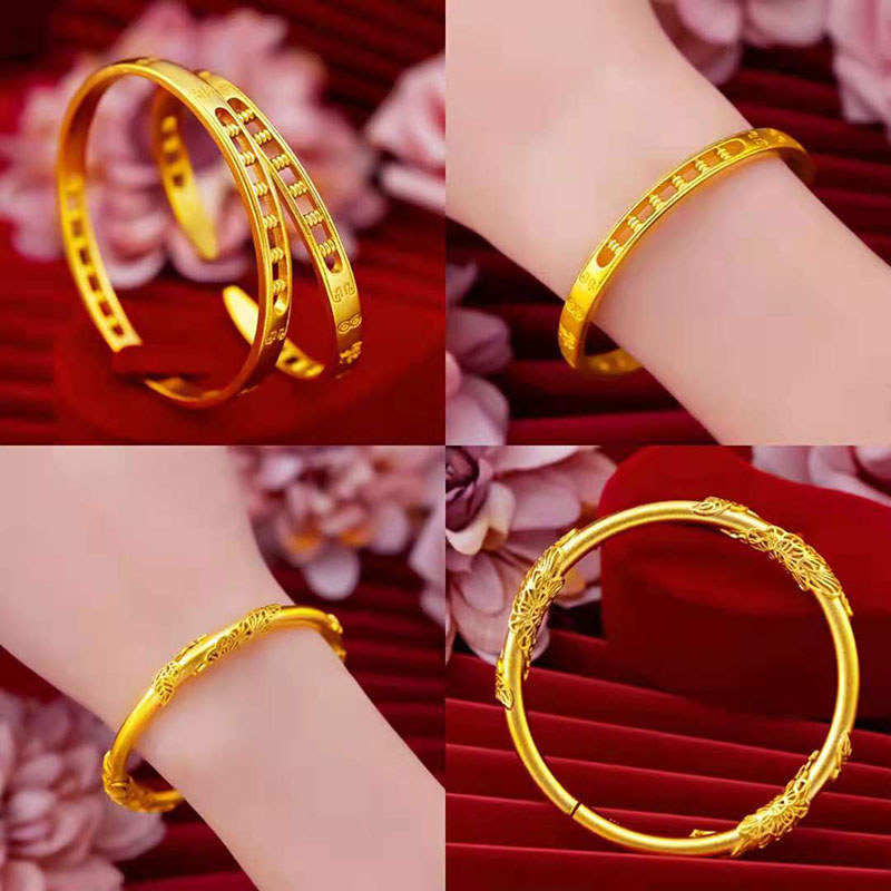 ML estilo étnico banhado a ouro cor meninas pulseira aberta ábaco personagem da sorte moeda acácia videira folhas aniver
