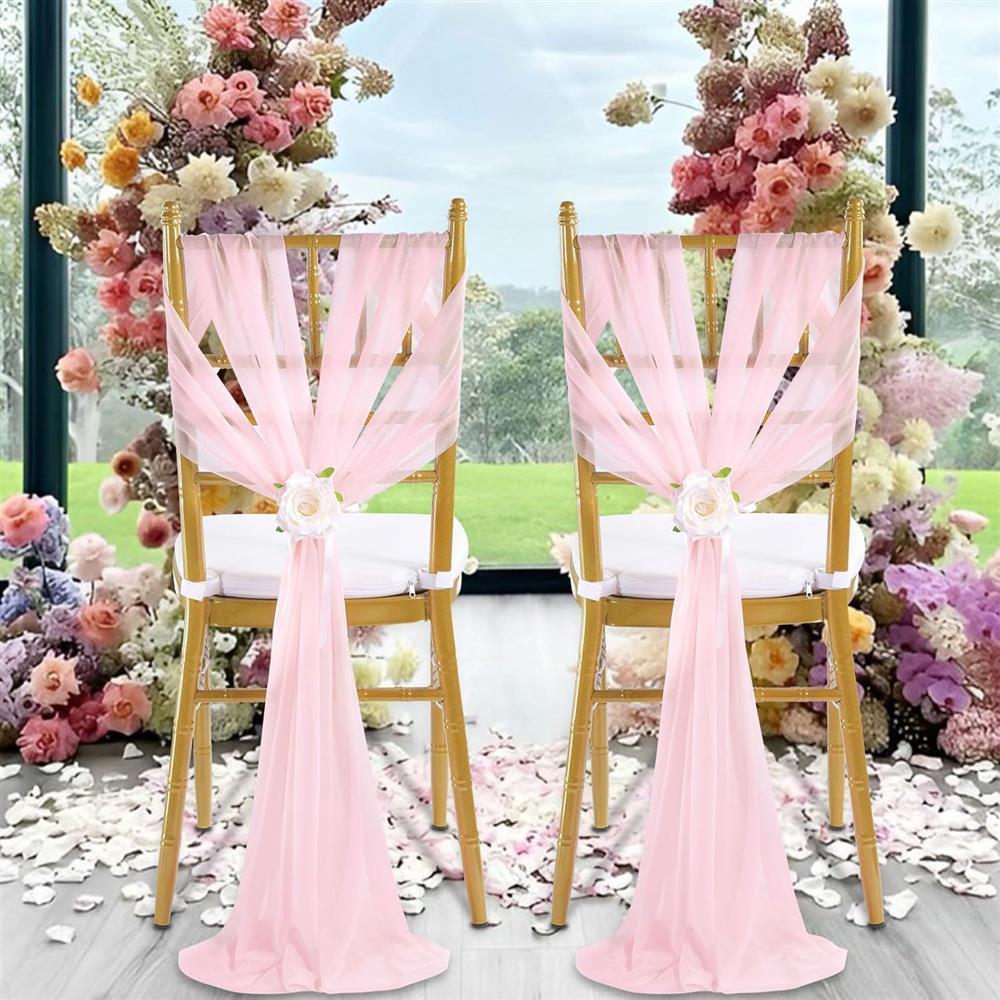 Festa de casamento banquete beleza gaze cadeira capa traseira decoração poliéster Chiffon tecido cadeira conjunto jantar