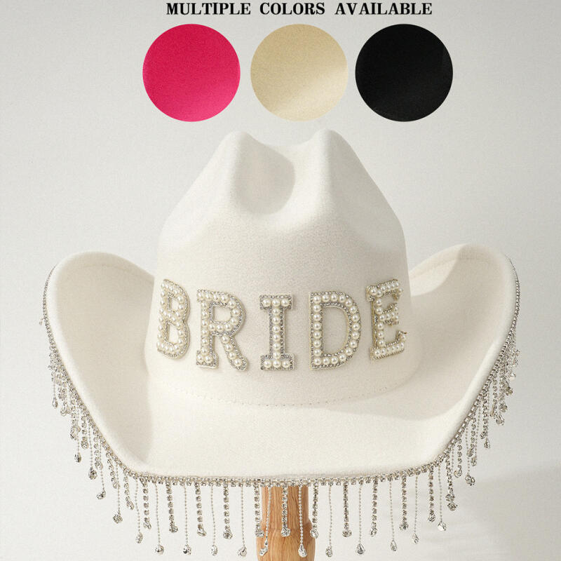 Chapéu-Coco De Casamento Strass Borla Carta Noiva Acessórios De Moda Namoro Wear Boné