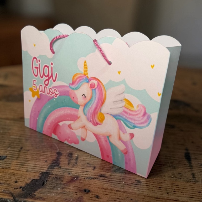 10 Sacolinhas Unicórnio Personalizadas – Lembrancinha Festa Infantil G (20x16x6)