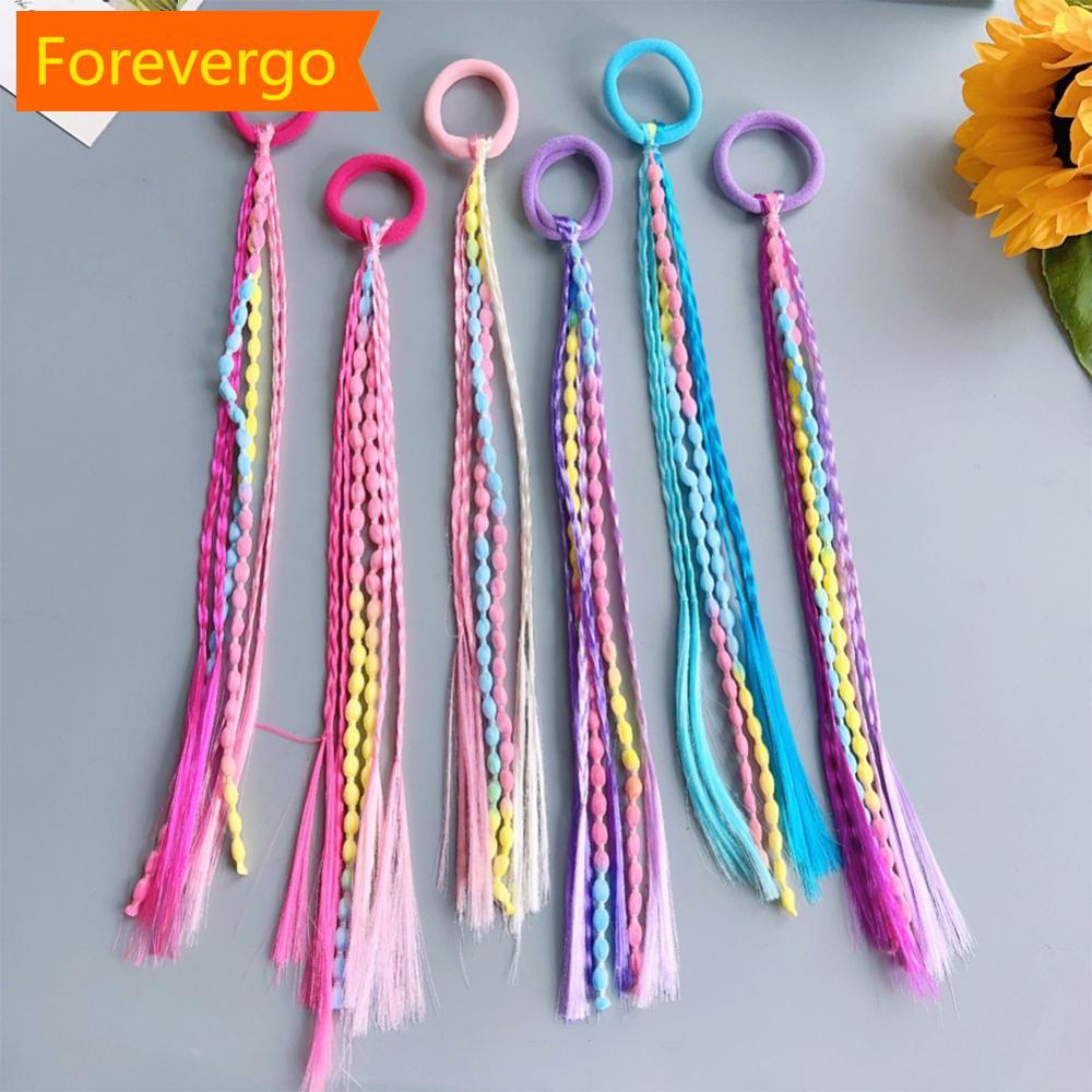 forevergo Colorido Elástico Laços De Cabelo Faixa Com Peruca Trança Para Crianças E Adultos Moda Doce Diário Acessórios